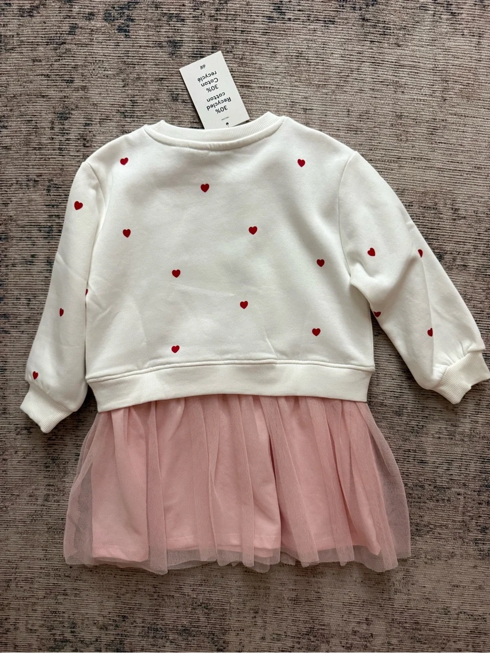 H&M White Sweatshirt Dress with Red Heart Accents